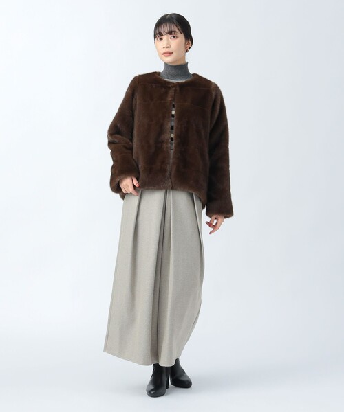 BEAMS HEART（ビームスハート）の「【WEB限定】フェイクファーノーカラージャケット（ノーカラージャケット・レディース・ブラウン/ホワイト系その他5・FREE）」の8枚目の写真