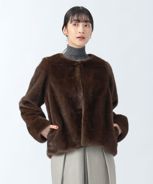 BEAMS HEART（ビームスハート）の「【WEB限定】フェイクファーノーカラージャケット（ノーカラージャケット・レディース・ブラウン/ホワイト系その他5・FREE）」の9枚目の写真