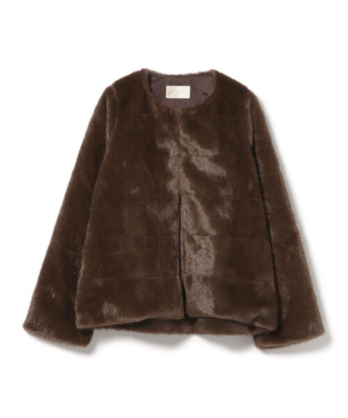 セール】【WEB限定】フェイクファーノーカラージャケット（ノーカラー