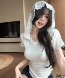Mayree（メイリー）の「【LAMPOON】レースフードＴシャツ（Tシャツ/カットソー）」