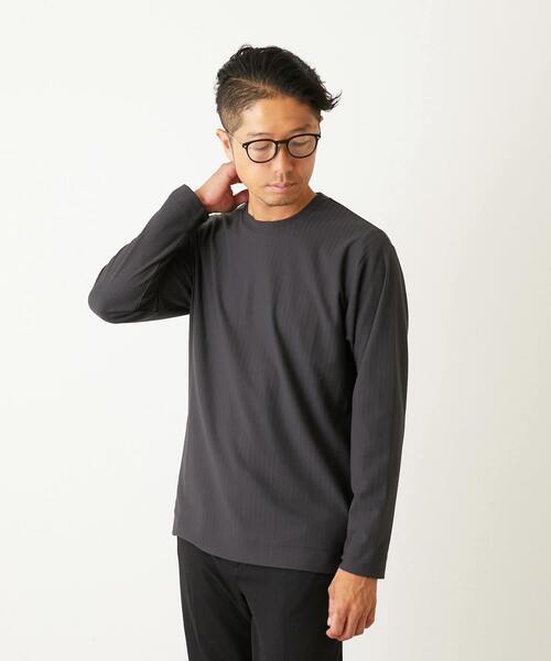 MEN'S MELROSE（メンズメルローズ）の「ストレッチストライプクルーネックTシャツ（Tシャツ/カットソー・メンズ・チャコールグレー/ホワイト/ボルドー・3/4/2）」の2枚目の写真