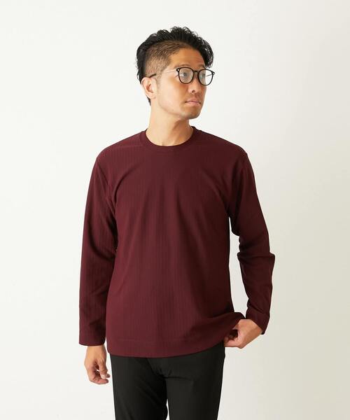 MEN'S MELROSE（メンズメルローズ）の「ストレッチストライプクルーネックTシャツ（Tシャツ/カットソー・メンズ・チャコールグレー/ホワイト/ボルドー・3/4/2）」の3枚目の写真