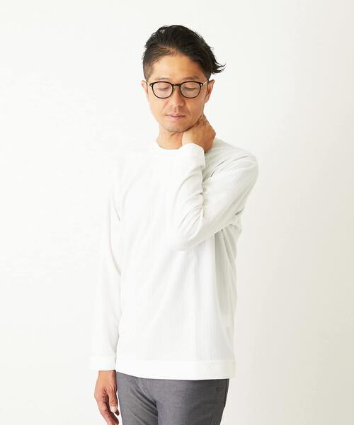 MEN'S MELROSE（メンズメルローズ）の「ストレッチストライプクルーネックTシャツ（Tシャツ/カットソー・メンズ・チャコールグレー/ホワイト/ボルドー・3/4/2）」の17枚目の写真