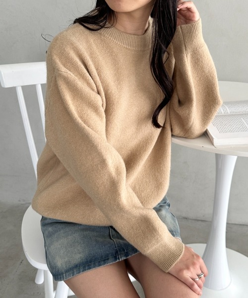 CLEA(クレア)の「クルーネックニットプルオーバー(ニット/セーター・レディース・ピンク/ブラウン/ベージュ/ブルー/グレー/ブラック/アイボリー・FREE)」の5枚目の写真