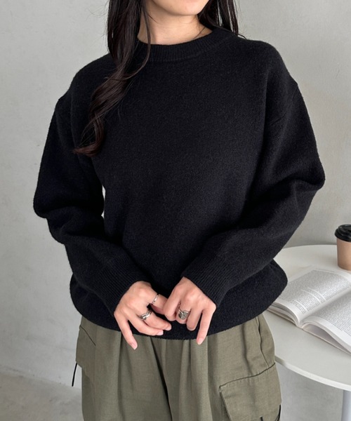 CLEA(クレア)の「クルーネックニットプルオーバー(ニット/セーター・レディース・ピンク/ブラウン/ベージュ/ブルー/グレー/ブラック/アイボリー・FREE)」の16枚目の写真
