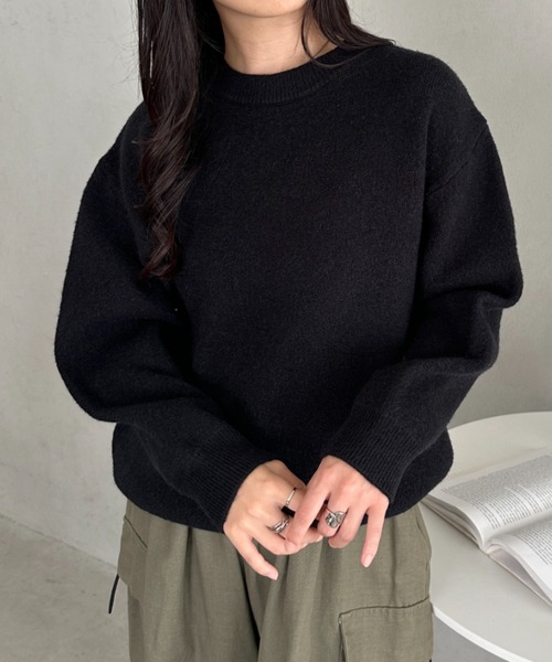 CLEA(クレア)の「クルーネックニットプルオーバー(ニット/セーター・レディース・ピンク/ブラウン/ベージュ/ブルー/グレー/ブラック/アイボリー・FREE)」の18枚目の写真