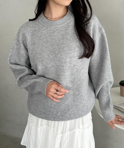 CLEA(クレア)の「クルーネックニットプルオーバー(ニット/セーター・レディース・ピンク/ブラウン/ベージュ/ブルー/グレー/ブラック/アイボリー・FREE)」の21枚目の写真