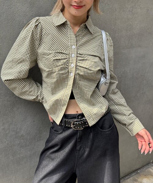 WHO'S WHO gallery パフスリーブギャザーブラウス WHO'S WHO gallery ブラウス シャツ ギャザーパフスリーブ