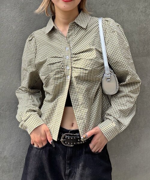 WHO'S WHO gallery(フーズフーギャラリー)の「パフスリーブギャザーブラウス(シャツ/ブラウス・レディース・ブラウン/グリーン/ネイビー・FREE)」の12枚目の写真