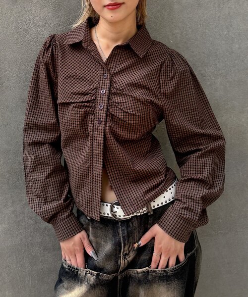 WHO'S WHO gallery(フーズフーギャラリー)の「パフスリーブギャザーブラウス(シャツ/ブラウス・レディース・ブラウン/グリーン/ネイビー・FREE)」の19枚目の写真