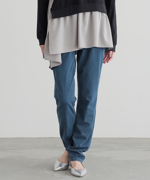 n'OrLABEL（ノアールレーベル）の「【機能素材】『ジャージーデニムレギパン』（デニムパンツ・レディース・ネイビー/ブルー・S/3L/LL/M）」の2枚目の写真