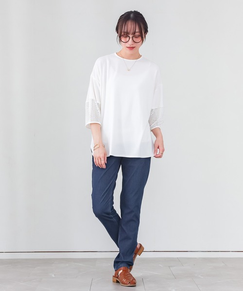 n'OrLABEL(ノアールレーベル)の「【UVカット・イージーケア・ストレッチ】ジャージーデニムレギパン(デニムパンツ・レディース・ネイビー/ブルー・S/3L/LL/M/L)」の3枚目の写真