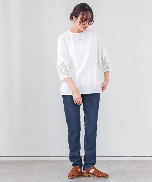 n'OrLABEL(ノアールレーベル)の「【UVカット・イージーケア・ストレッチ】ジャージーデニムレギパン(デニムパンツ・レディース・ネイビー/ブルー・S/3L/LL/M/L)」の4枚目の写真