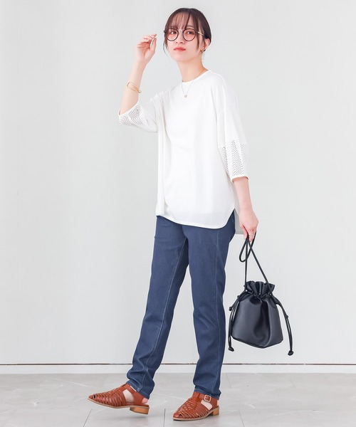 n'OrLABEL(ノアールレーベル)の「【UVカット・イージーケア・ストレッチ】ジャージーデニムレギパン(デニムパンツ・レディース・ネイビー/ブルー・S/3L/LL/M/L)」の5枚目の写真