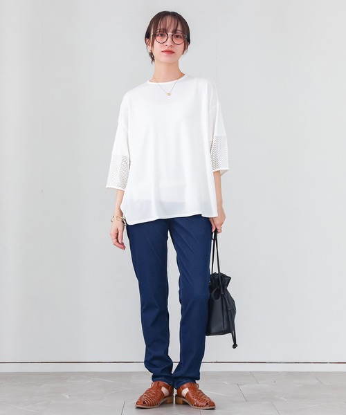 n'OrLABEL(ノアールレーベル)の「【UVカット・イージーケア・ストレッチ】ジャージーデニムレギパン(デニムパンツ・レディース・ネイビー/ブルー・S/3L/LL/M/L)」の6枚目の写真