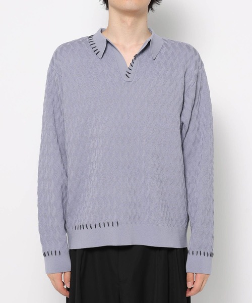 HARE（ハレ）の「ステッチルーズニットポロ(HARE)（ポロシャツ・メンズ・ブラック/パープル/ライトグレー・FREE）」の13枚目の写真