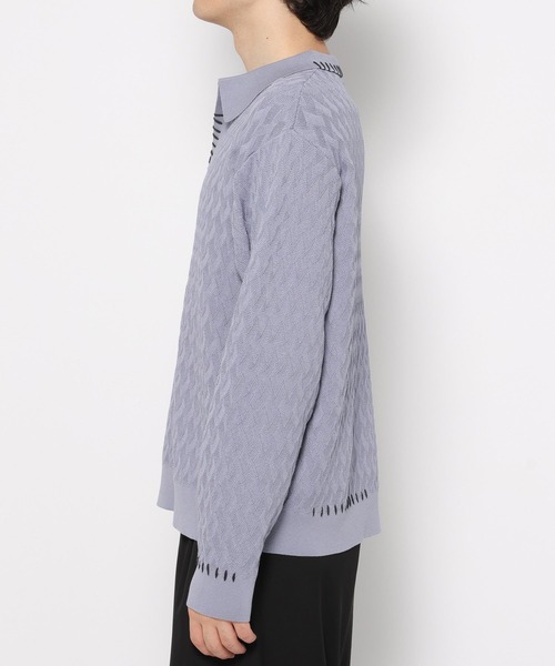 HARE（ハレ）の「ステッチルーズニットポロ(HARE)（ポロシャツ・メンズ・ブラック/パープル/ライトグレー・FREE）」の14枚目の写真