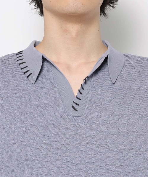 HARE（ハレ）の「ステッチルーズニットポロ(HARE)（ポロシャツ・メンズ・ブラック/パープル/ライトグレー・FREE）」の16枚目の写真