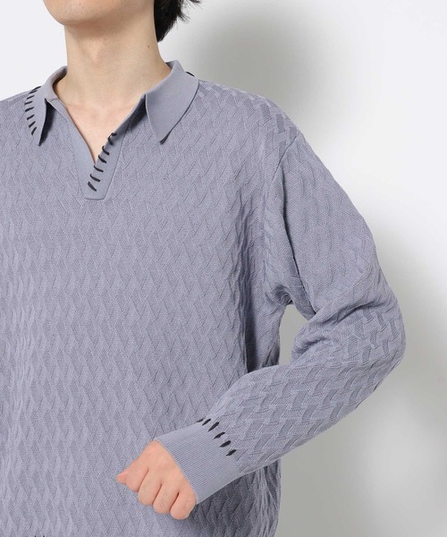 HARE（ハレ）の「ステッチルーズニットポロ(HARE)（ポロシャツ・メンズ・ブラック/パープル/ライトグレー・FREE）」の18枚目の写真