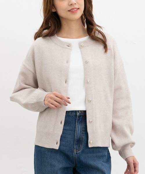 Honeys（ハニーズ）の「ラメクルーカーディガン（カーディガン/ボレロ・レディース・ライトグリーン/ピンク/ブルー/グレー/モカ・M/LL/L/3L）」の5枚目の写真