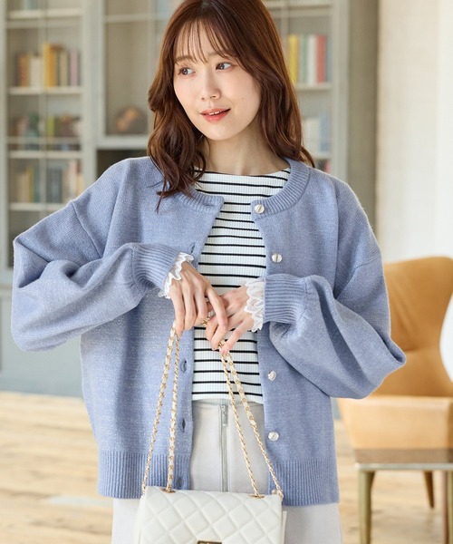 Honeys（ハニーズ）の「ラメクルーカーディガン（カーディガン/ボレロ・レディース・ライトグリーン/ピンク/ブルー/グレー/モカ・M/LL/L/3L）」の8枚目の写真