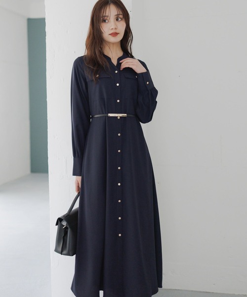 Andemiu（アンデミュウ）の「【WEB限定】キンボタンサファリワンピース601751（ワンピース・レディース・ネイビー/ブラウン/ブルーグレー/ライトグリーン・FREE）」の4枚目の写真