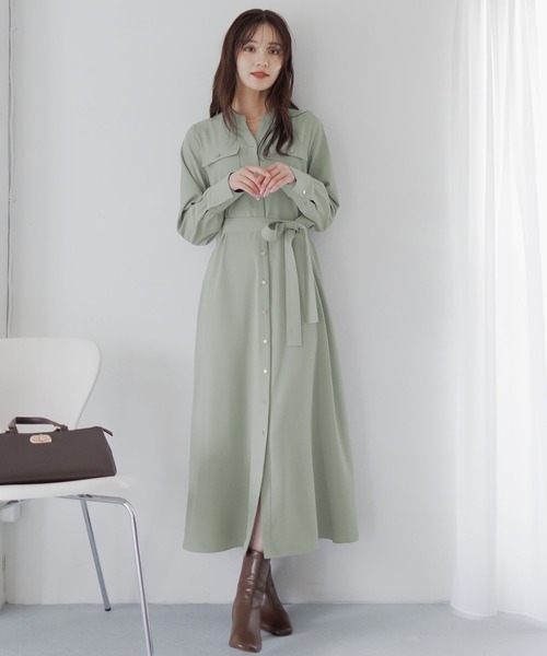 Andemiu（アンデミュウ）の「【WEB限定】キンボタンサファリワンピース601751（ワンピース・レディース・ネイビー/ブラウン/ブルーグレー/ライトグリーン・FREE）」の3枚目の写真