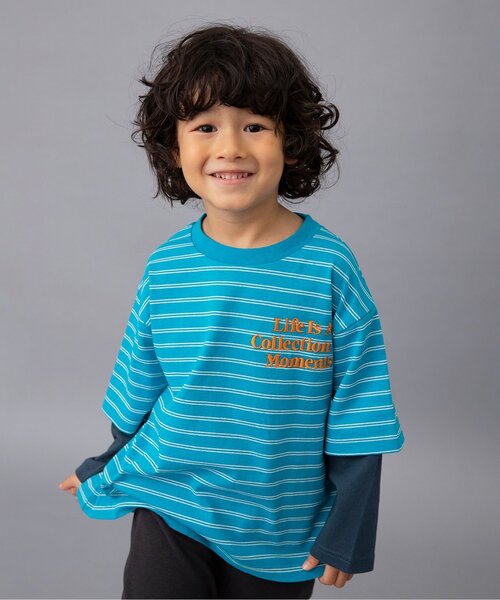 BREEZE(ブリーズ)の「【ジュニア対応】2Pレイヤード風ボーダーロンT(Tシャツ/カットソー・キッズ・ブラック/ブルー・110/120/130/90/100/140/150)」の2枚目の写真