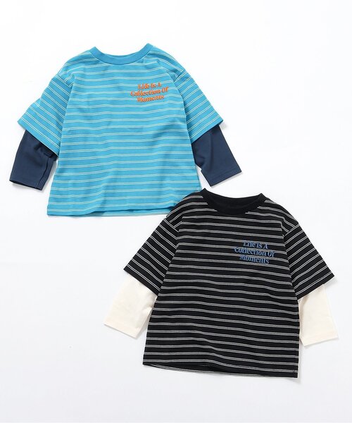 BREEZE(ブリーズ)の「【ジュニア対応】2Pレイヤード風ボーダーロンT(Tシャツ/カットソー・キッズ・ブラック/ブルー・110/120/130/90/100/140/150)」の8枚目の写真