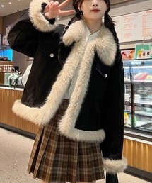 エコファーカラー ブラックデニムジャケット