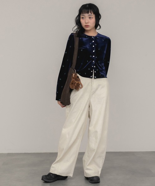 HEILIS(ヘイリス)の「コーデュロイカーブパンツ/ブラウン アイボリー コーデュロイ ワイドパンツ ウエストゴム イージーパンツ ハイウエスト カジュアル シンプル 韓国 ガーリー シティガール 秋服 春服 冬服 ノームコア(その他パンツ・レディース・ブラウン/アイボリー・FREE)」の5枚目の写真