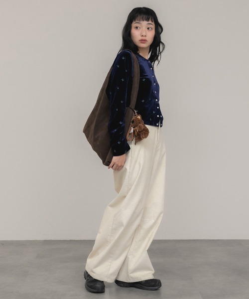 HEILIS(ヘイリス)の「コーデュロイカーブパンツ/ブラウン アイボリー コーデュロイ ワイドパンツ ウエストゴム イージーパンツ ハイウエスト カジュアル シンプル 韓国 ガーリー シティガール 秋服 春服 冬服 ノームコア(その他パンツ・レディース・ブラウン/アイボリー・FREE)」の9枚目の写真