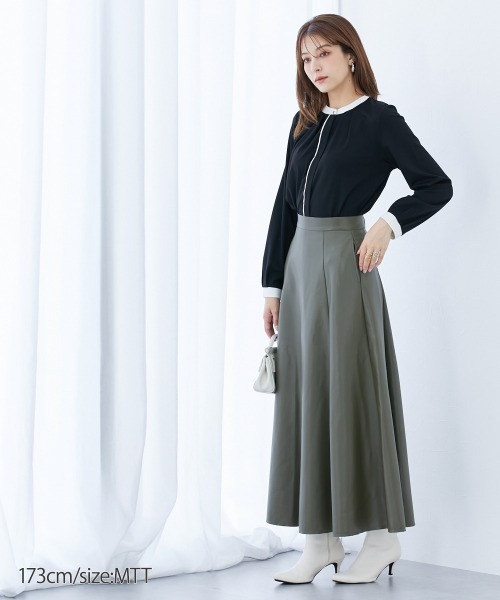 slattgir(スラットジール)の「配色カットソーノーカラーシャツ(トールサイズ)(シャツ/ブラウス・レディース・ブラック/オフホワイト・TM/TL/TLL/T3L/T4L/T5L)」の14枚目の写真