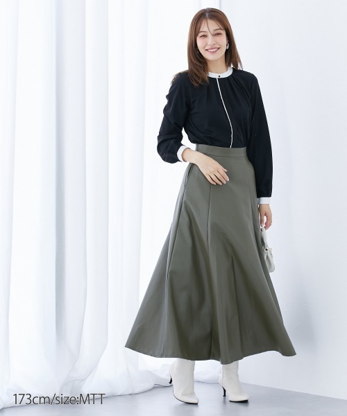slattgir(スラットジール)の「配色カットソーノーカラーシャツ(トールサイズ)(シャツ/ブラウス・レディース・ブラック/オフホワイト・TM/TL/TLL/T3L/T4L/T5L)」の15枚目の写真