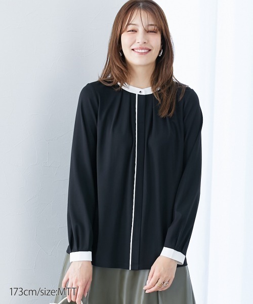 slattgir(スラットジール)の「配色カットソーノーカラーシャツ(トールサイズ)(シャツ/ブラウス・レディース・ブラック/オフホワイト・TM/TL/TLL/T3L/T4L/T5L)」の16枚目の写真