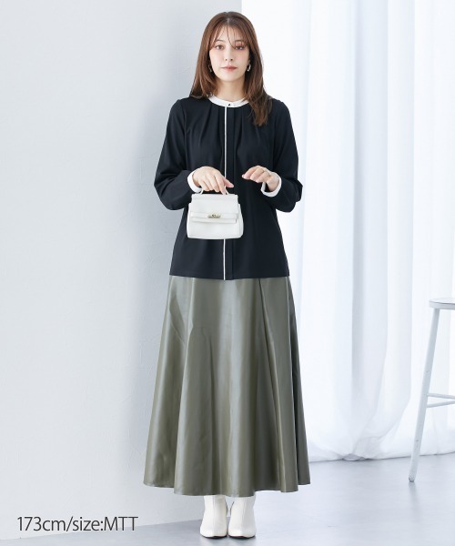 slattgir(スラットジール)の「配色カットソーノーカラーシャツ(トールサイズ)(シャツ/ブラウス・レディース・ブラック/オフホワイト・TM/TL/TLL/T3L/T4L/T5L)」の17枚目の写真