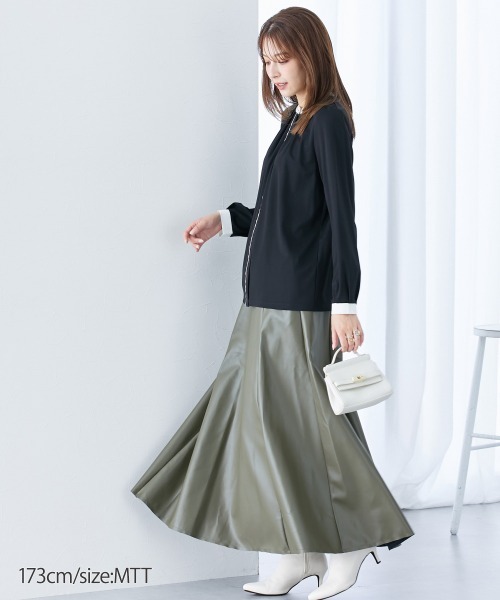 slattgir(スラットジール)の「配色カットソーノーカラーシャツ(トールサイズ)(シャツ/ブラウス・レディース・ブラック/オフホワイト・TM/TL/TLL/T3L/T4L/T5L)」の18枚目の写真