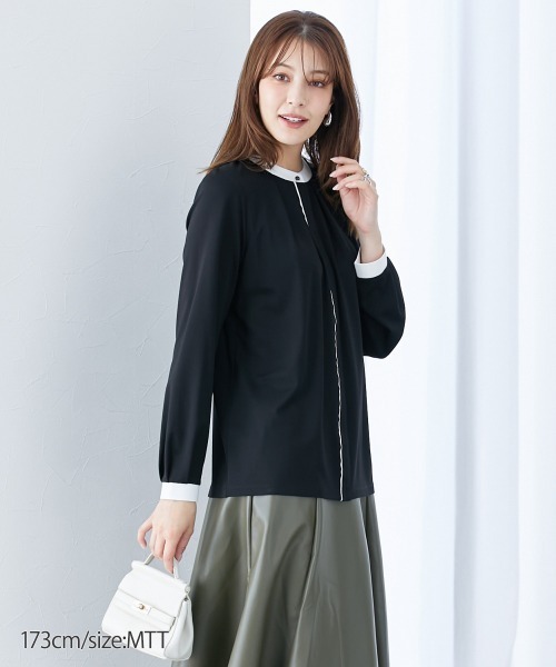 slattgir(スラットジール)の「配色カットソーノーカラーシャツ(トールサイズ)(シャツ/ブラウス・レディース・ブラック/オフホワイト・TM/TL/TLL/T3L/T4L/T5L)」の19枚目の写真