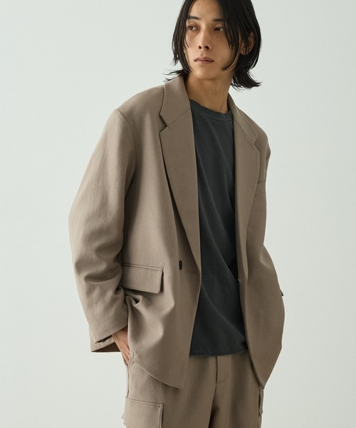 EMMA CLOTHES(エマクローズ)の「【セットアップ対応】ウールライクファブリックリラックスシングルボタンジャケット(テーラードジャケット・メンズ・グレー/ブラック/グレイッシュベージュ/ブラック系・S/L/M)」の4枚目の写真