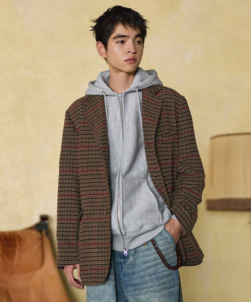 Bleme（ブレム）の「クラシック ツイード チェック テーラードジャケット（テーラードジャケット・メンズ・グレー/ブラウン・M/S/XL/L）」の18枚目の写真