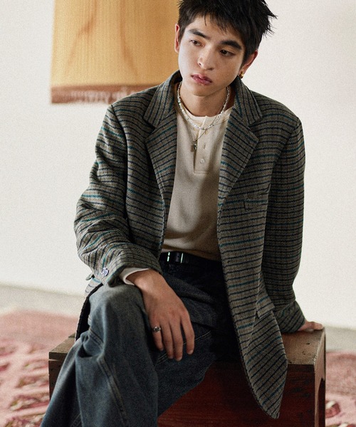 Bleme（ブレム）の「クラシック ツイード チェック テーラードジャケット（テーラードジャケット・メンズ・グレー/ブラウン・M/S/XL/L）」の4枚目の写真