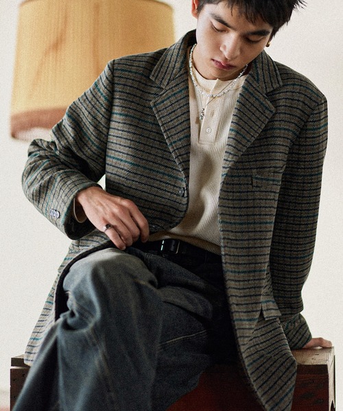 Bleme（ブレム）の「クラシック ツイード チェック テーラードジャケット（テーラードジャケット・メンズ・グレー/ブラウン・M/S/XL/L）」の5枚目の写真