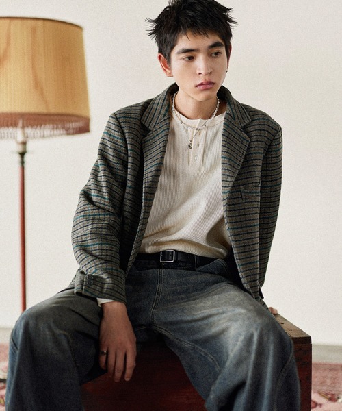 Bleme（ブレム）の「クラシック ツイード チェック テーラードジャケット（テーラードジャケット・メンズ・グレー/ブラウン・M/S/XL/L）」の6枚目の写真