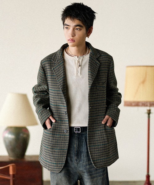 Bleme（ブレム）の「クラシック ツイード チェック テーラードジャケット（テーラードジャケット・メンズ・グレー/ブラウン・M/S/XL/L）」の8枚目の写真