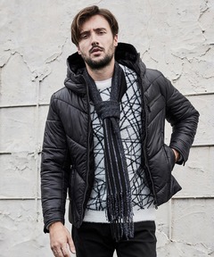 セール】ステンカラー中綿レザーオーバージャケット（ダウンジャケット