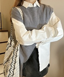 ワンショルダー アシメトリー ニットベスト
