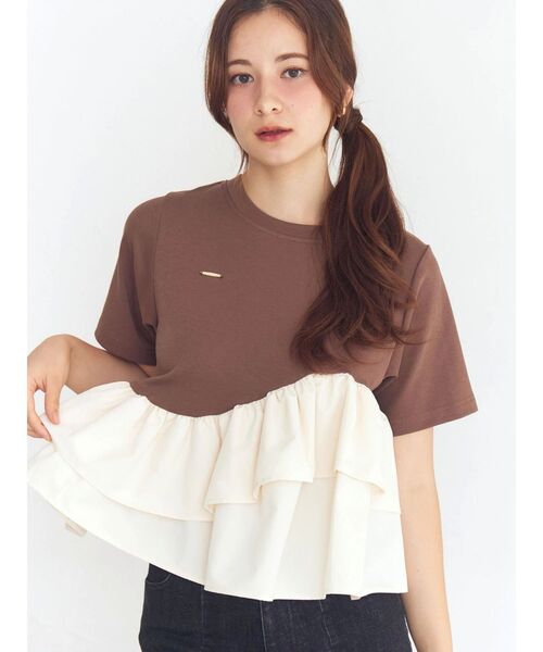 CALNAMUR(カルナムール)の「フリルヘムティアードTシャツ(Tシャツ/カットソー・レディース・ブラウン/ブラック/グレー・FREE)」の5枚目の写真