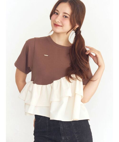 CALNAMUR(カルナムール)の「フリルヘムティアードTシャツ(Tシャツ/カットソー・レディース・ブラウン/ブラック/グレー・FREE)」の9枚目の写真