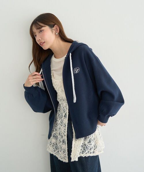 セール】レースコードダブルジップニットパーカー（パーカー）｜earth