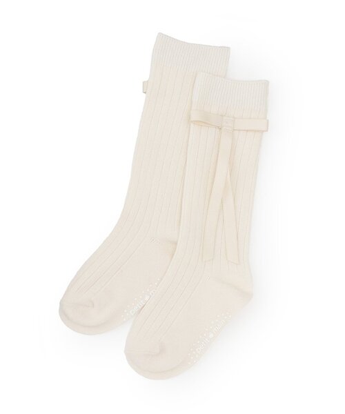 petit main（プティマイン）の「リボンつきハイソックス（ソックス/靴下・キッズ・グレー/ライトピンク/アイボリー・M(16-18cm)/S(13-15cm)/L(18-20cm)）」の2枚目の写真